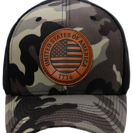 American Flag 1776 Patch Six Panel Curved Bill Trucker Hat
