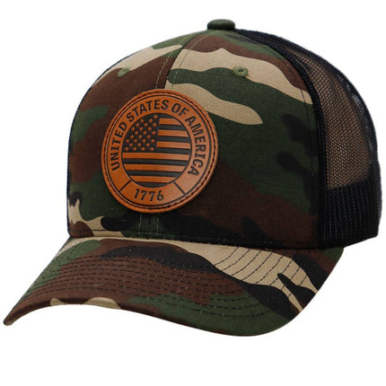American Flag 1776 Patch Six Panel Curved Bill Trucker Hat