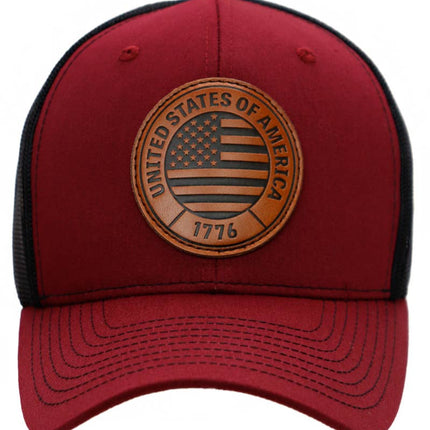 American Flag 1776 Patch Six Panel Curved Bill Trucker Hat