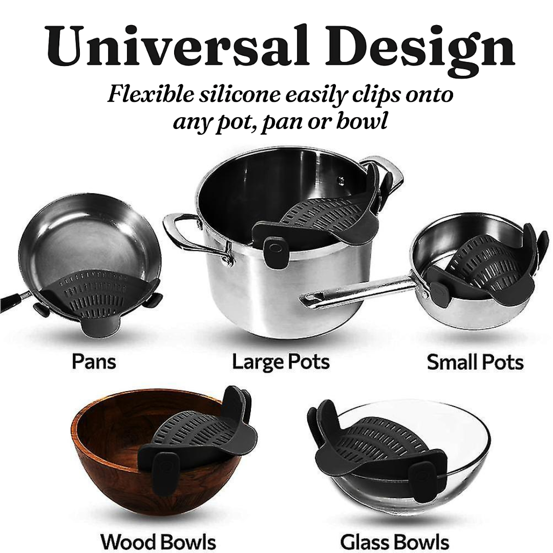 Silicone Pot Strainer Clip-on for Pots Pans and Bowls