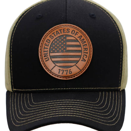 American Flag 1776 Patch Six Panel Curved Bill Trucker Hat