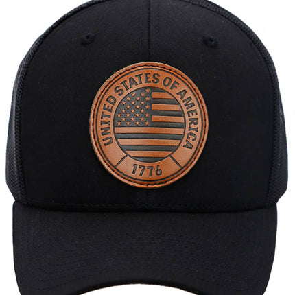 American Flag 1776 Patch Six Panel Curved Bill Trucker Hat