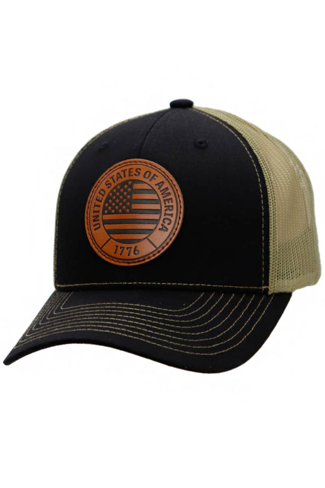 American Flag 1776 Patch Six Panel Curved Bill Trucker Hat