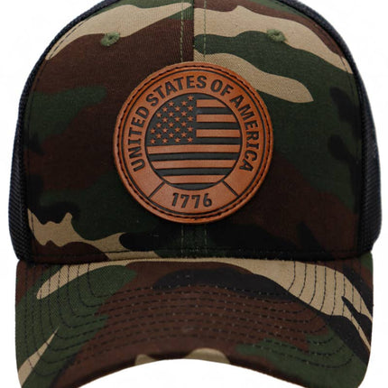 American Flag 1776 Patch Six Panel Curved Bill Trucker Hat