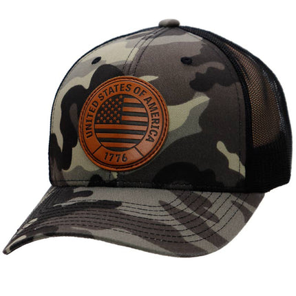 American Flag 1776 Patch Six Panel Curved Bill Trucker Hat