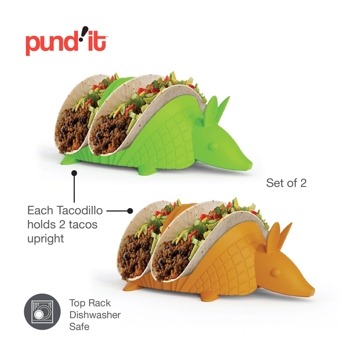 Pund'it Tacodillo Taco Holders, Set of 2 Armadillo Themed